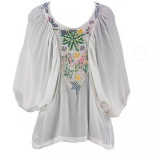 Anthropologie Tanvi Kedia Womens Sheer Blouse Sz XS Embellished Beaded Boho